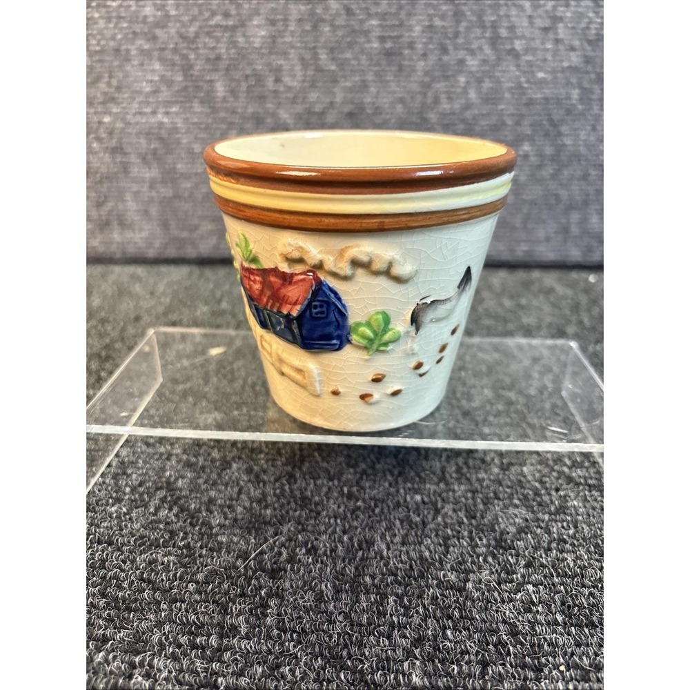 Vtg~Mini~Japanese Majolica Cottageware Planter~Raised Barn/Donkeys~3.75"